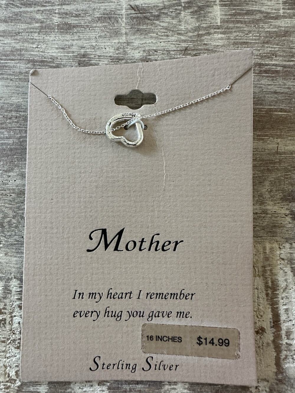 Vintage NWT Sterling Silver Heart MOM Pendant Necklace 16”